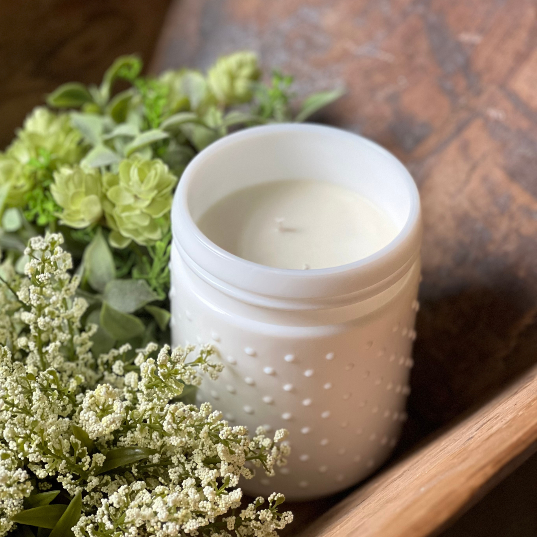 Lemon Fresh Soy Candle in White Hobnail Glass Jar