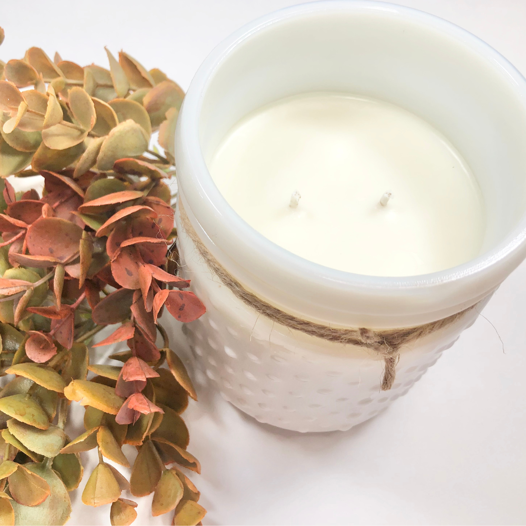 Cider Donut Soy Candle in White Hobnail Jar