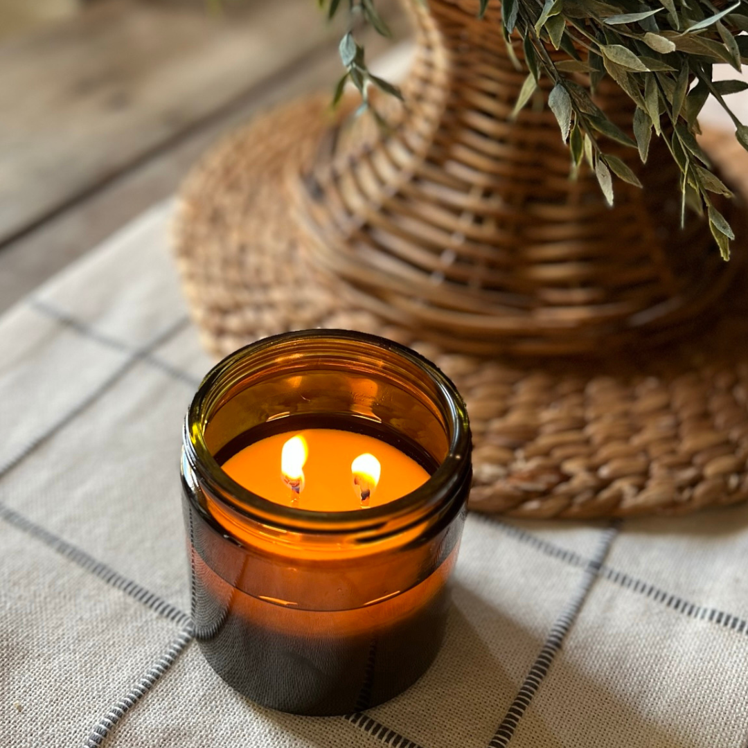 Olive Leaf Soy Candle in Vintage Green Jar with Lid