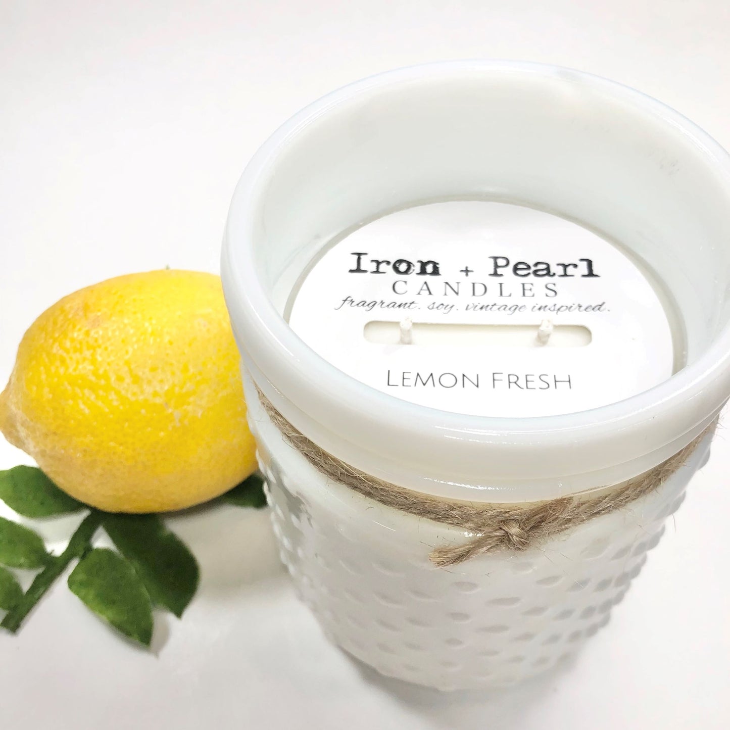 Lemon Fresh Soy Candle in White Hobnail Glass Jar