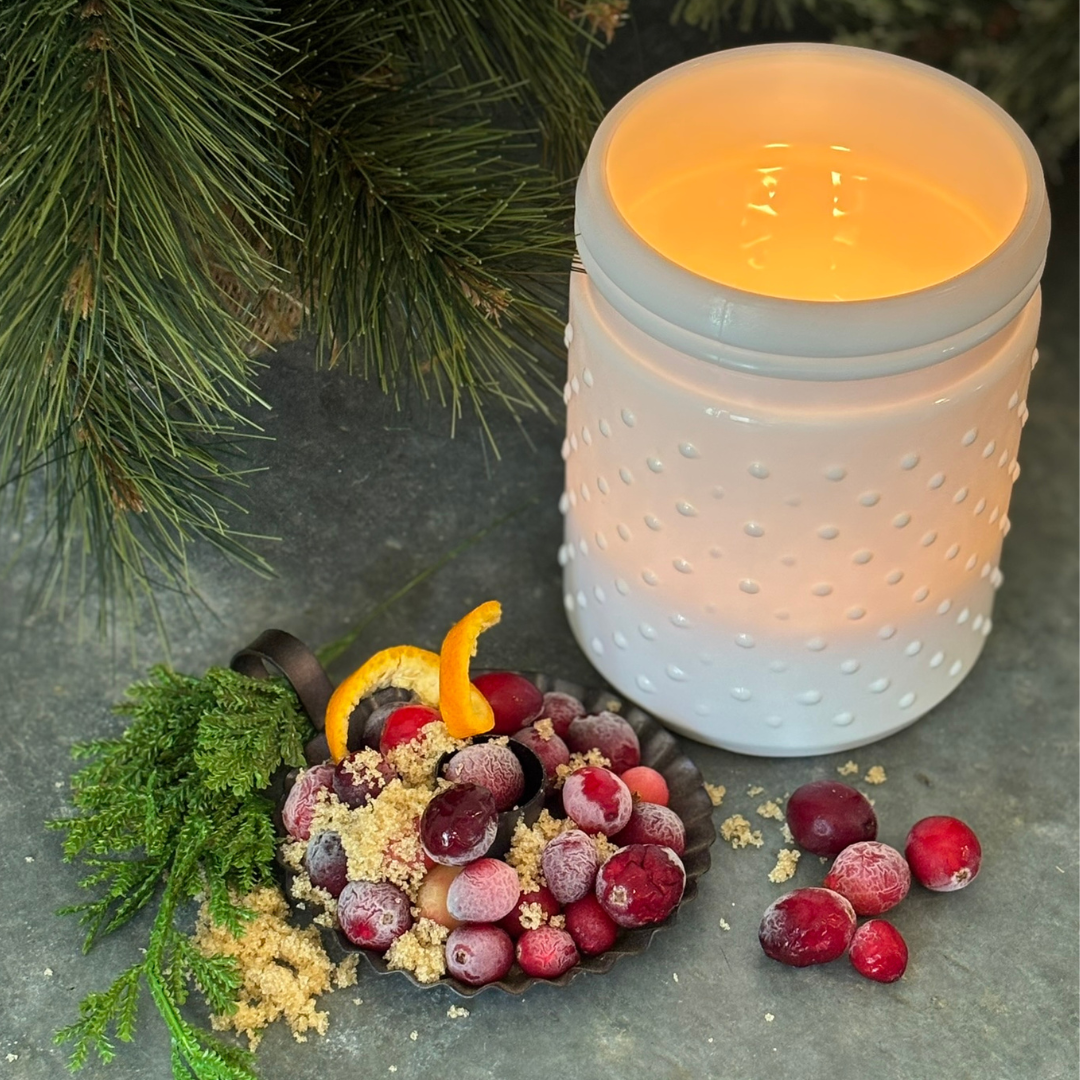 Farmhouse Christmas Soy Candle in White Hobnail Jar | Christmas Candle