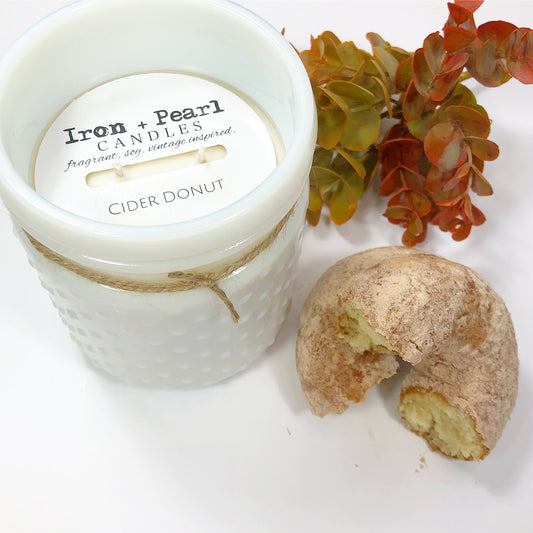 Cider Donut Soy Candle in White Hobnail Jar
