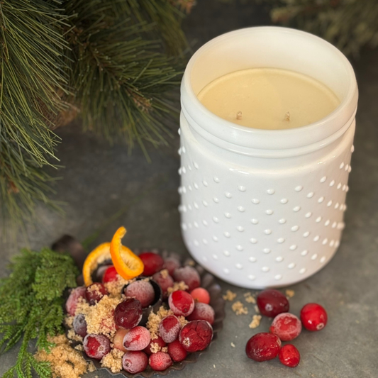 Farmhouse Christmas Soy Candle in White Hobnail Jar | Christmas Candle