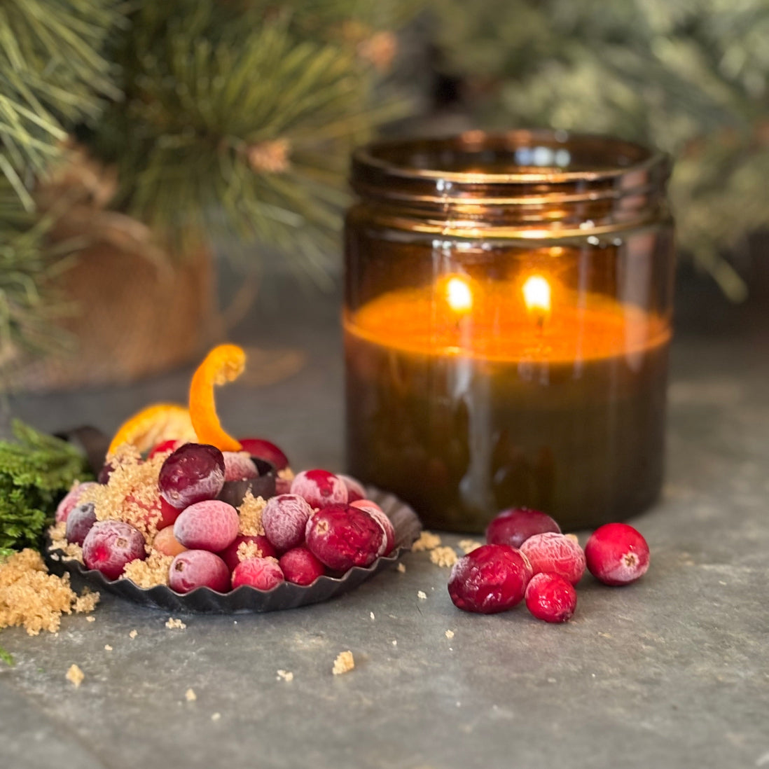 Farmhouse Christmas Soy Candle in Vintage Green Jar with Lid