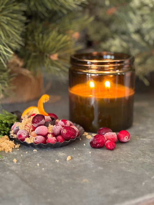 Farmhouse Christmas Soy Candle in Vintage Green Jar with Lid