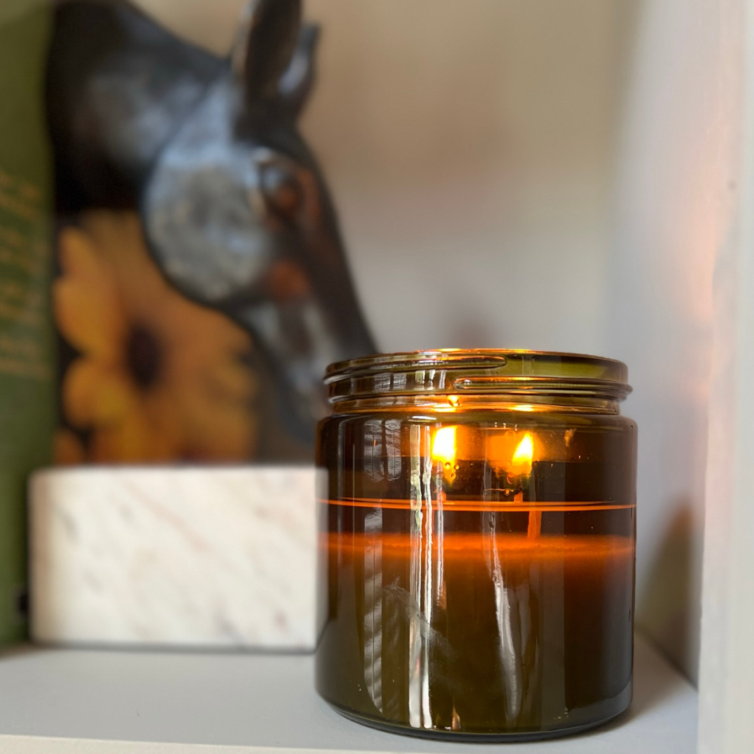 Blackberry Bourbon Soy Candle in Vintage Green Jar with Lid
