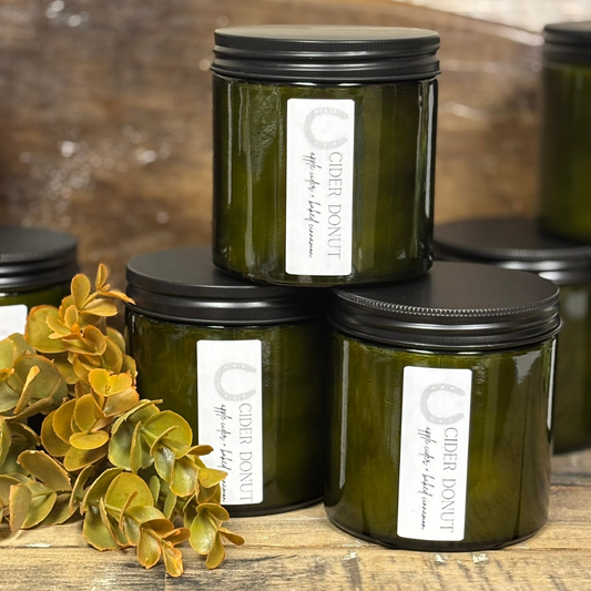 Cider Donut Soy Candle in Vintage Green Jar with Lid