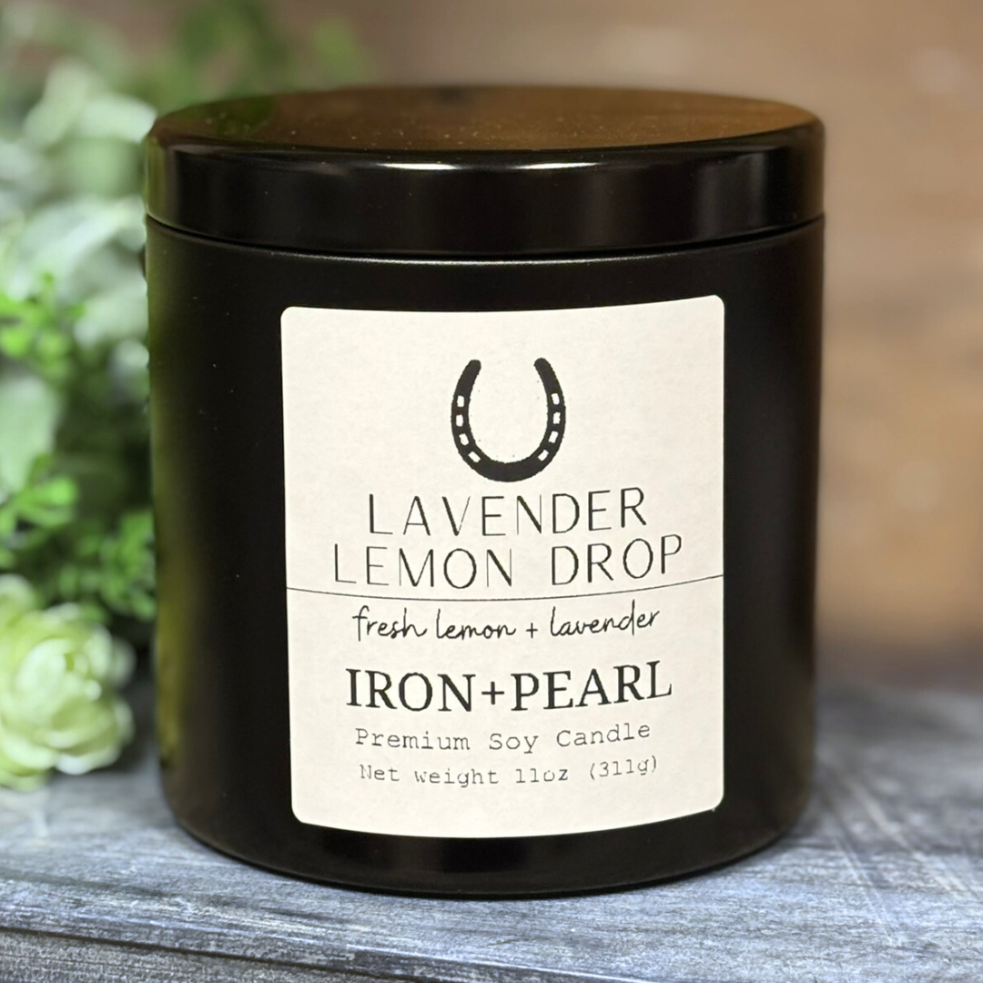 Lavender Lemon Drop Soy Candle in Black Tin with Lid