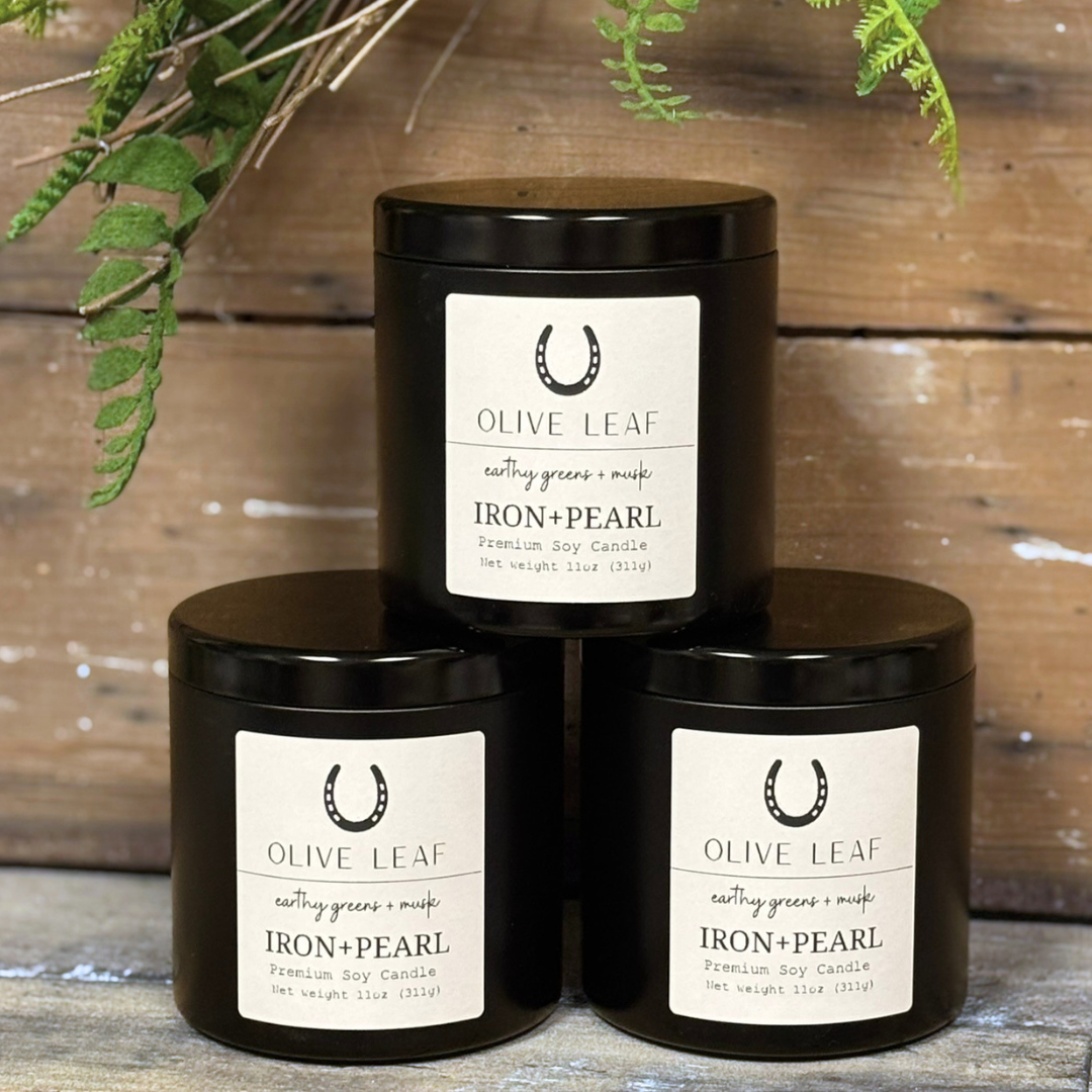 Olive Leaf Soy Candle in Black Tin with Lid