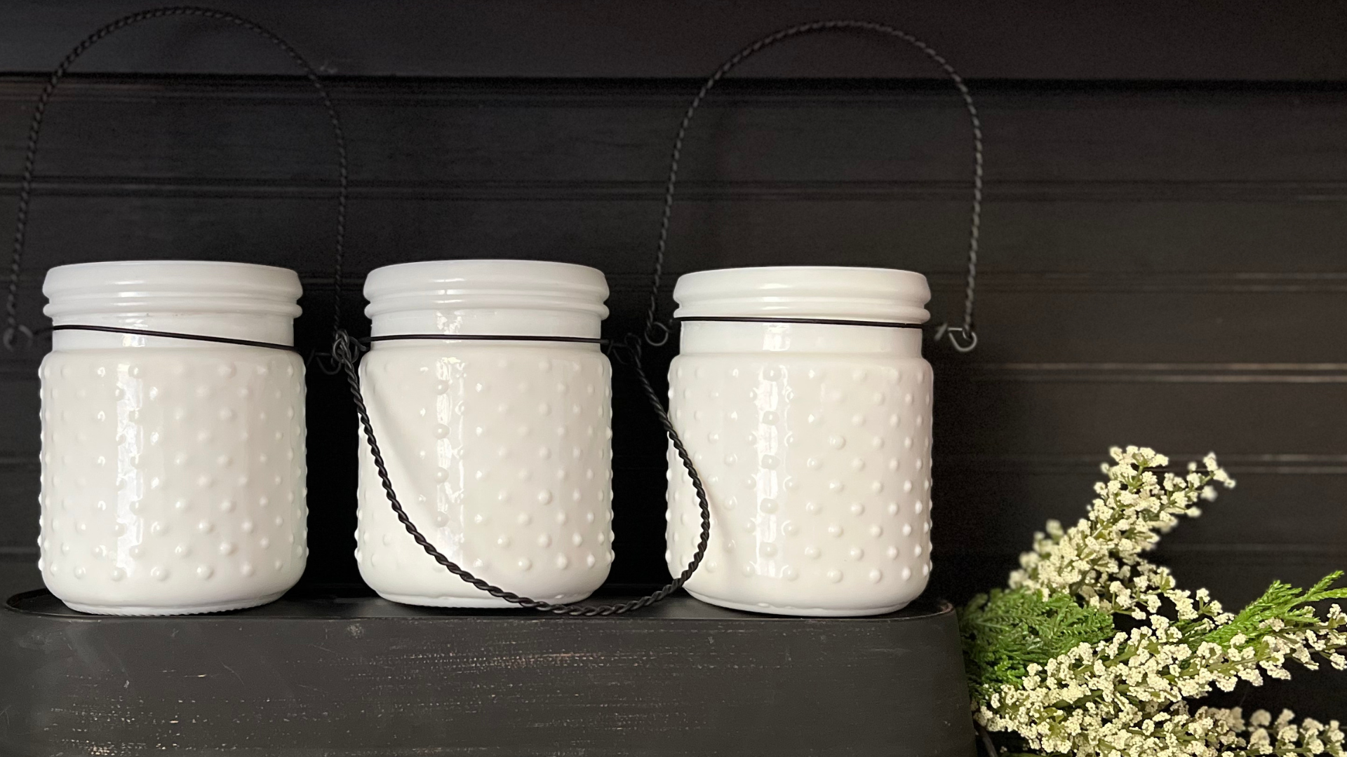 soy candles in white glass hobnail glass inspired by vintage milkglass