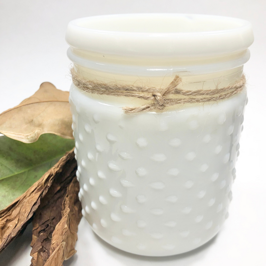 Tobacco Barn Soy Candle in White Hobnail Jar