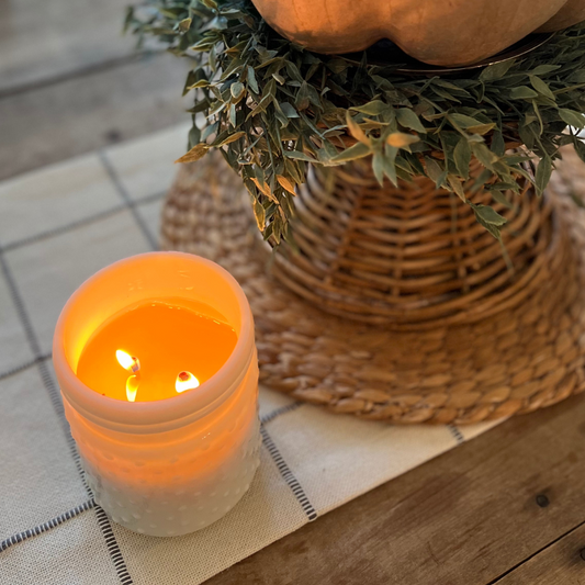 Tennessee Campfire Soy Candle in White Hobnail Jar | Toasted Marshmallow Candle