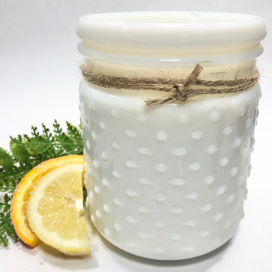 Porch Swing Soy Candle in White Hobnail Jar