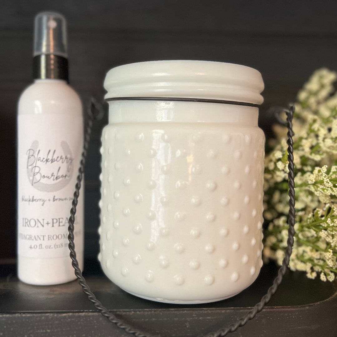 Blackberry Bourbon Soy Candle in White Hobnail Jar