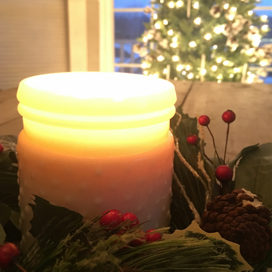 *PREORDER* Farmhouse Christmas Soy Candle in White Hobnail Jar | Christmas Candle